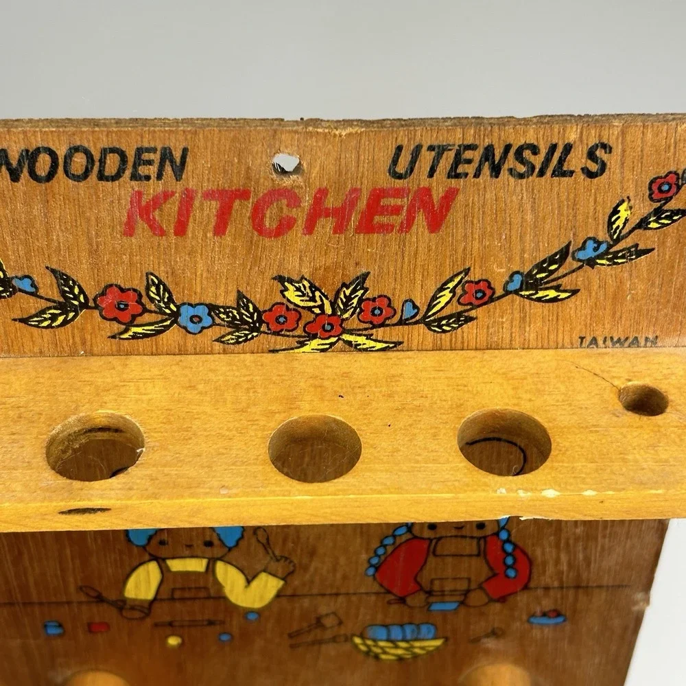 Rare Vintage Sanrio Japan Twins Patty And Jimmy Kitchen Wooden Utensils‎ Storage
